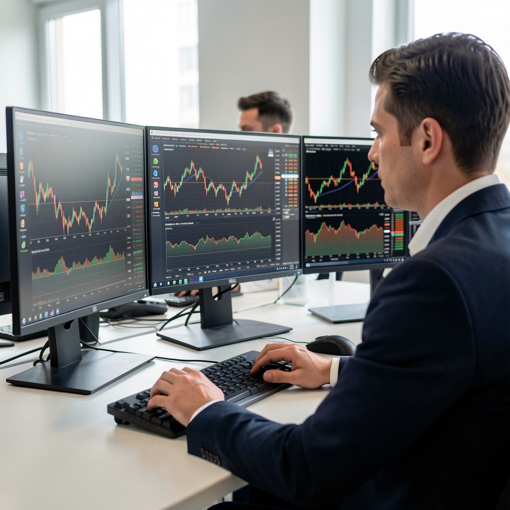 Экран биржевого терминала с котировками ETF-фондов и динамикой портфеля инвестора